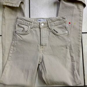 Beige Straight-Leg Jeans